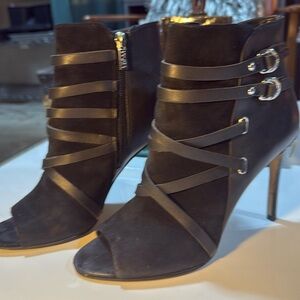 Ivanka Trump black suede peep toe booties size 8 Lightly worn